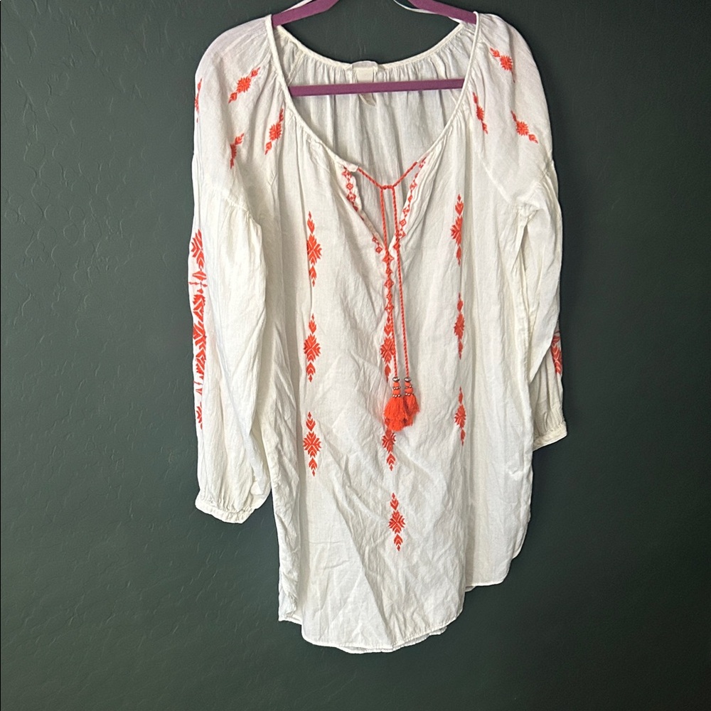 H&M Cream and Orange Embroidered Mini Dress